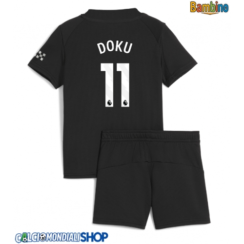 Maglie da calcio Manchester City Jeremy Doku #11 Seconda Maglia Bambino 2025-26 Manica Corta + Pantaloni corti)